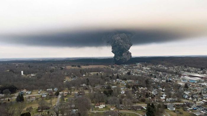A mushroom-shaped cloud over East Palestine, Ohio.