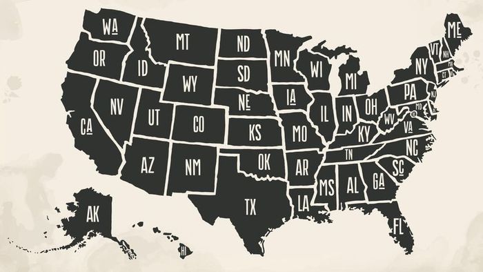 A map displaying the United States.