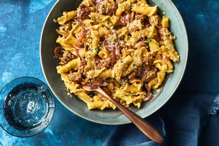 Sausage Pasta with Caramelized Apples and Onions