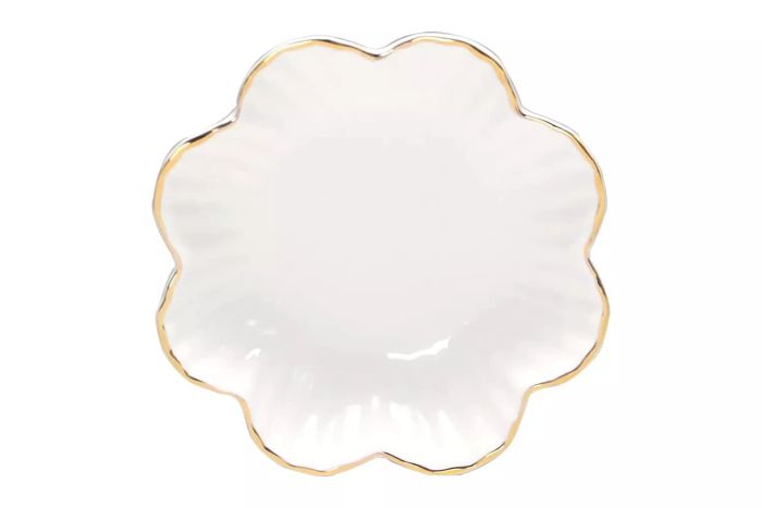 HOKMOKQOK Porcelain Serving Dish, Ceramic Flower Relish Tray with Metallic Rim