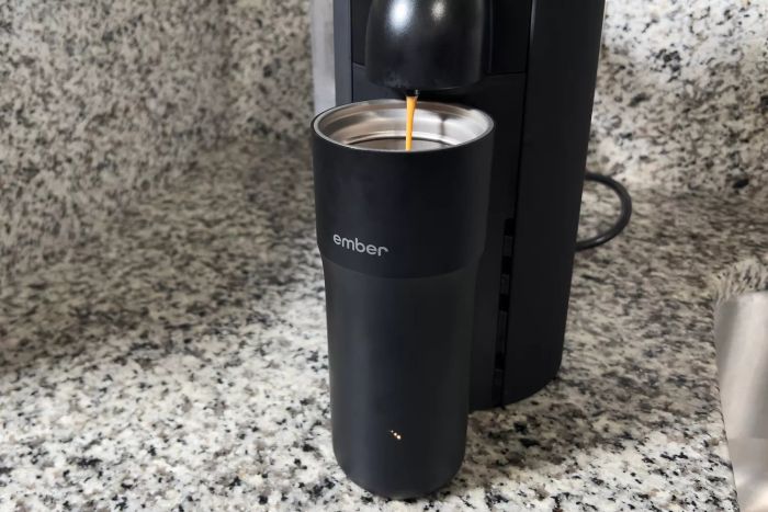 Coffee being poured into the Ember Travel Mug 2