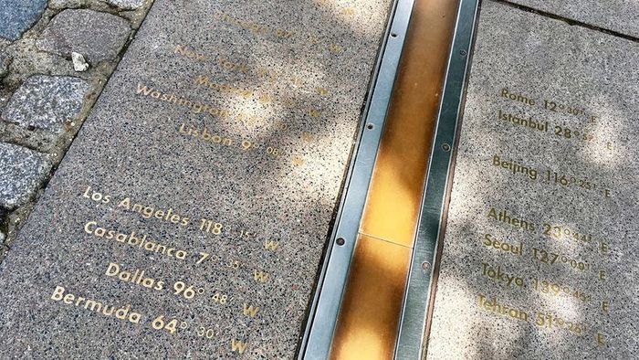 close-up of the prime meridian line