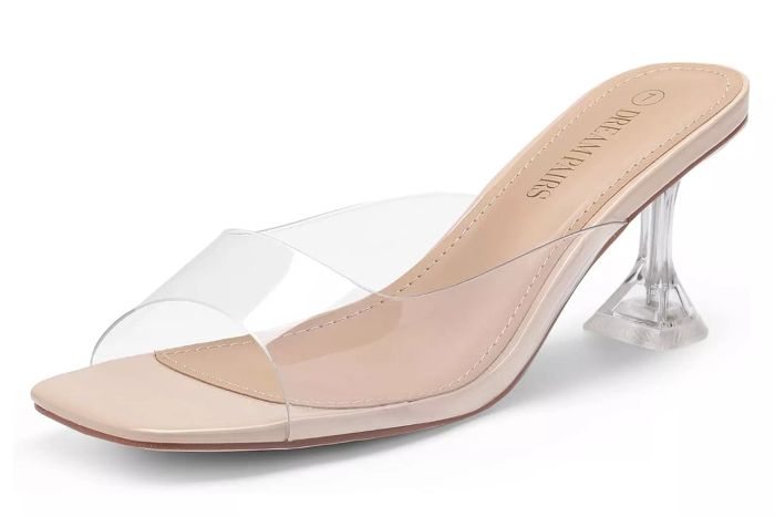 Amazon DREAM PAIRS Women’s Clear Heels Square Toe High Stiletto Mules