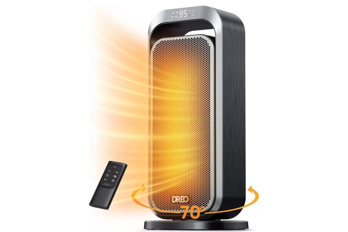 Dreo Space Heaters for Indoor Use, 1500W Electric Heater with Remote, PTC Ceramic Heater with Thermostat, 12H Timer, 70° Oscillation, Digital Display, Fast Safety Room Heater for Home Bedroom Office