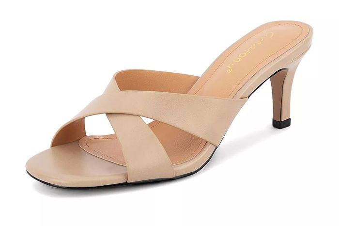 Greatonu Women's Heeled Sandals Square Open Toe Kitten Heels Slip On Mules