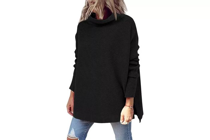 LILLUSORY Women's Mock Turtleneck Sweater Oversized Long Sleeve Split Hem Casual Knit Pullover Tunic Tops