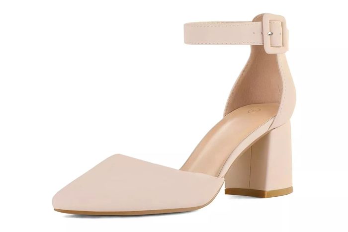 mysoft Women's Pointed Toe Pumps: Low Chunky Heel Ankle Strap Dress Shoes