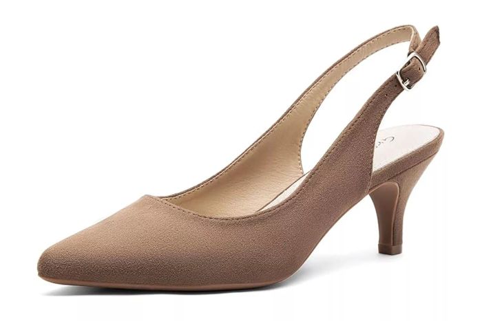 Greatonu Women's Slingback Pumps: Pointed Toe Kitten Heel Dress Shoes