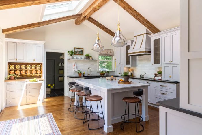 kitchen with light pink ceiling