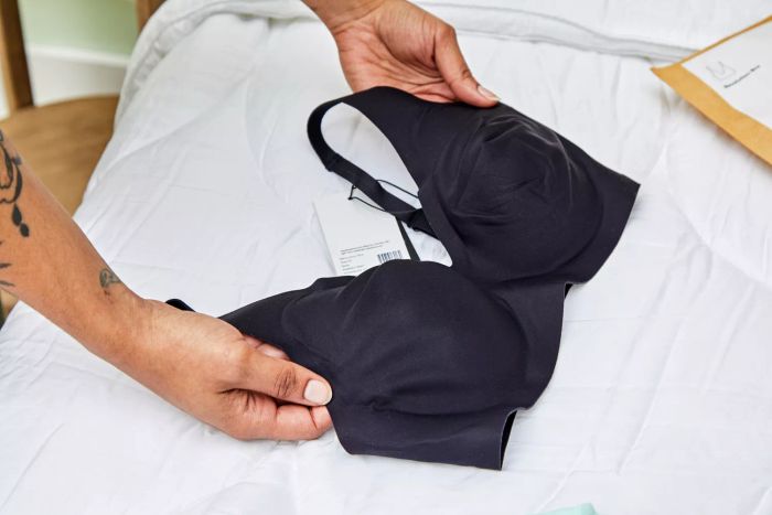 A person is holding the Knix Revolution V-Neck Bra.