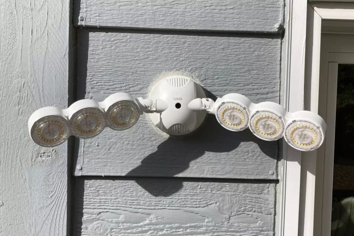 The SANSI 45W Motion Sensor Outdoor Floodlight installed and ready to use.