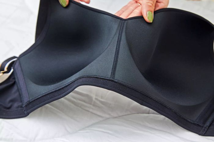 A person demonstrates the cups of the Thirdlove All Day Lace Wireless Bra
