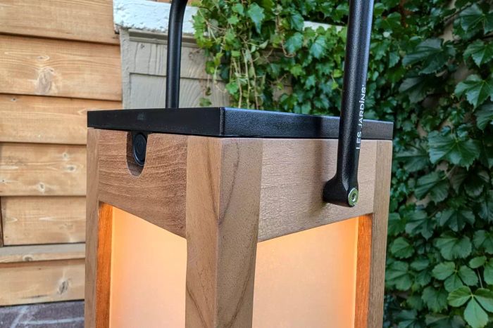 The Pottery Barn Nellie Outdoor Lantern was turned on