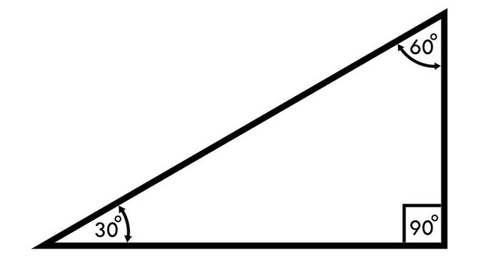 A triangle with angles of 30, 60, and 90 degrees set against a white background.