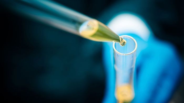 A laboratory technician carefully uses a pipette to dispense a solution into a test tube, with a focus on the procedure.