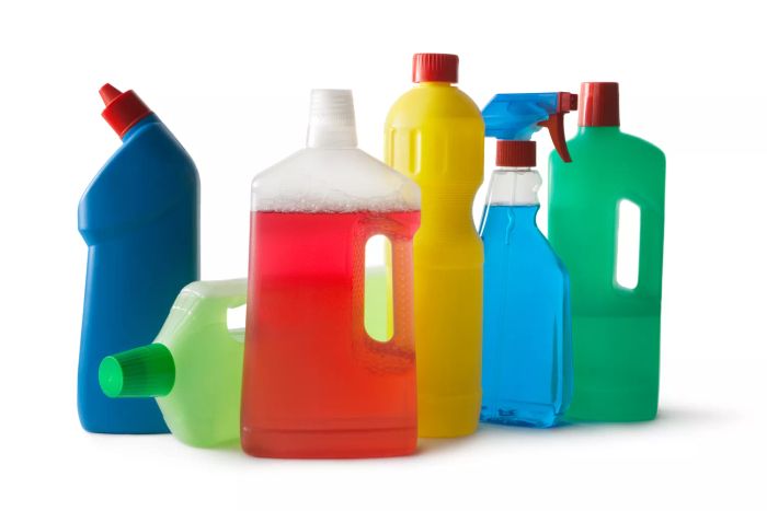 Cleaning: A Variety of Cleaning Products on a White Background
