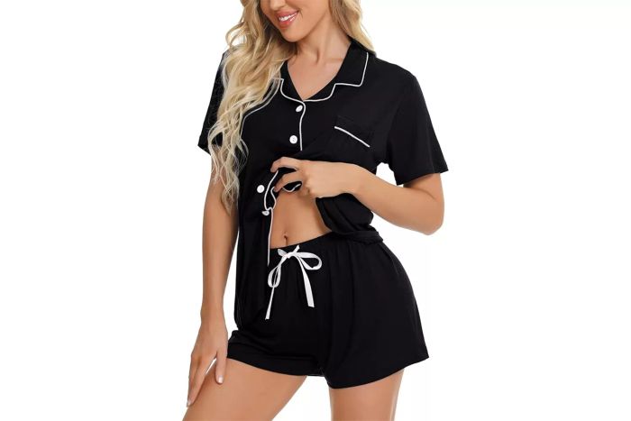 SWOMOG Women's Button-Down Pajama Set with Short Sleeves, Soft Sleepwear for Brides