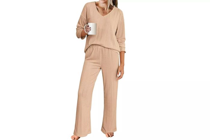 Ekouaer Women's Ribbed Knit Pajama Set