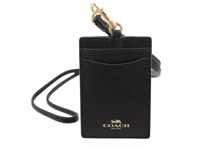 badge holder leather coach