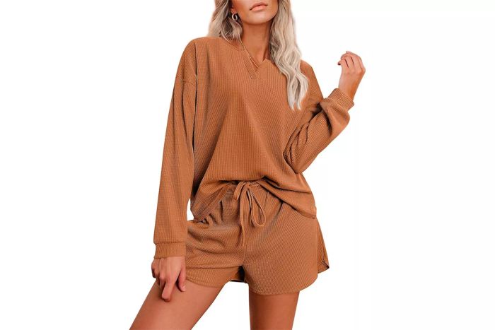 Ekouaer Women's Waffle Knit Lounge Pajama Set