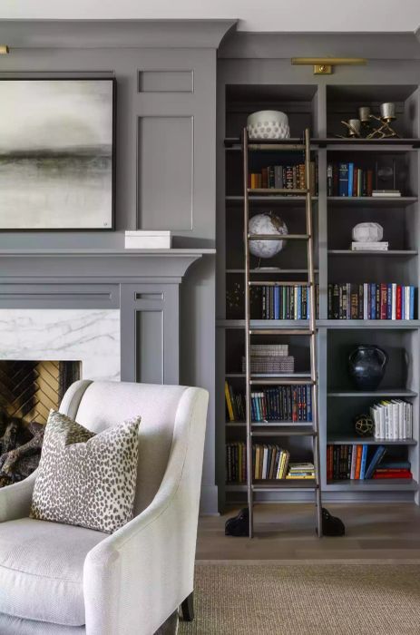 bookshelf with a sliding ladder