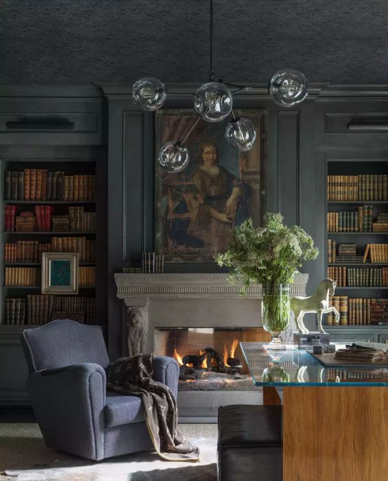 shelves adorned with vintage or antique-inspired books