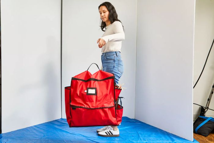 A person displays the ProPik Christmas Storage Organizer