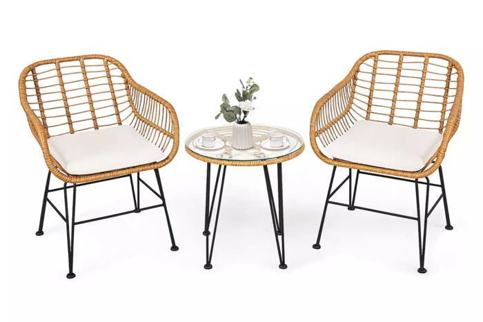 Target Costway 3PCS Patio Rattan Bistro Furniture Set Cushioned Chair Table