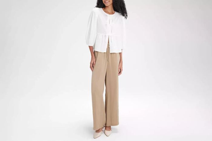 A New Day Balloon 3/4 Sleeve Tie-Front Blouse