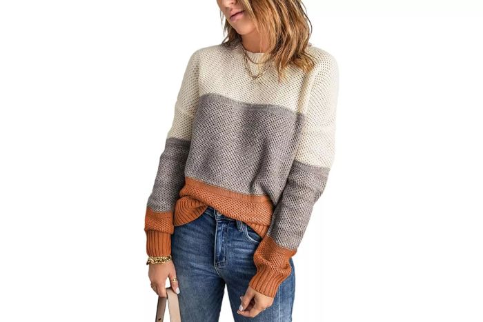 Discover the Amazon Dokotoo Women's Color Block Sweater, a fashionable and cozy addition to your collection.
