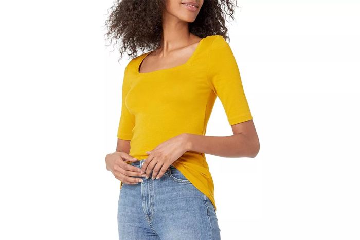 Amazon Essentials Women's Slim-Fit Half Sleeve Square Neck T-Shirt