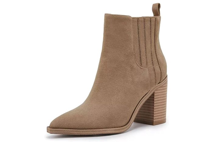 Womens Ankle Boots Slip on Pointed Toe Chunky Block