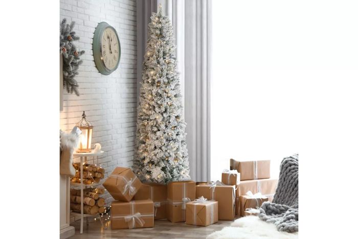 flocked artificial Christmas tree