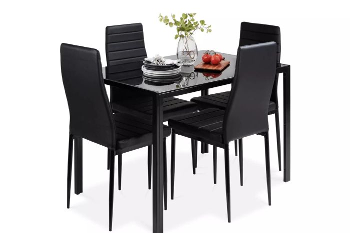 Best Choice Products 5-Piece Glass Dining Set, Modern Kitchen Table for Dining Rooms, Compact Space-Saving Design with Glass Tabletop, 4 Upholstered PU Chairs, and Metal Steel Frame - Black
