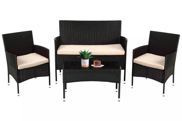 FDW Patio Furniture Set 4 Pieces Outdoor Rattan Chair Wicker Sofa Garden Conversation Bistro Sets for Yard, Pool, or Backyard