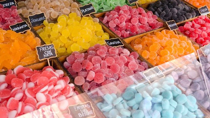 A variety of colorful gummy candies.