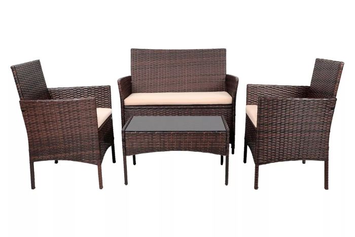 Lacoo 4-Piece Outdoor Patio Furniture Sets Rattan Chair Wicker Set for Backyard, Porch, Garden, or Poolside Balcony