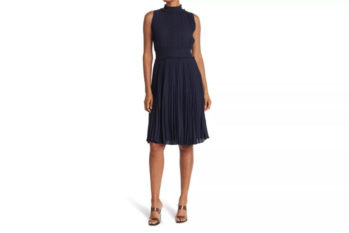 pleated sleeveless dress