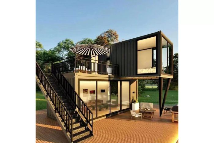 modular tiny home with two stories