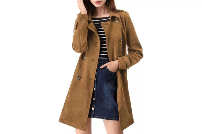 Allegra K Faux Suede Trench Coat