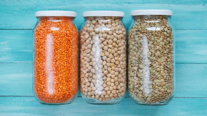 Jars containing three types of shelf-stable foods