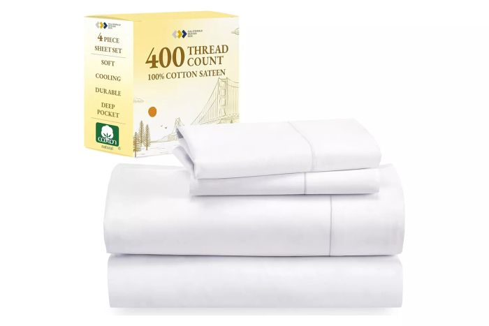 Amazon California Design Den Queen Size Bed Set, Good Housekeeping Award Winner, 400 Thread Count 100% Cotton Sheets Sateen, Deep Pocket Queen Sheets, Extra Soft 4-Pc Bed Sheets, Cooling Sheets (White)