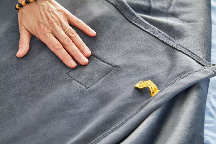 A close-up view of the texture on the Big Blanket Co. Original Stretch Blanket
