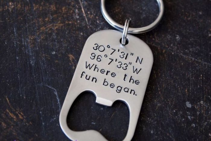 Fleur Designs Latitude & Longitude Bottle Opener Keychain