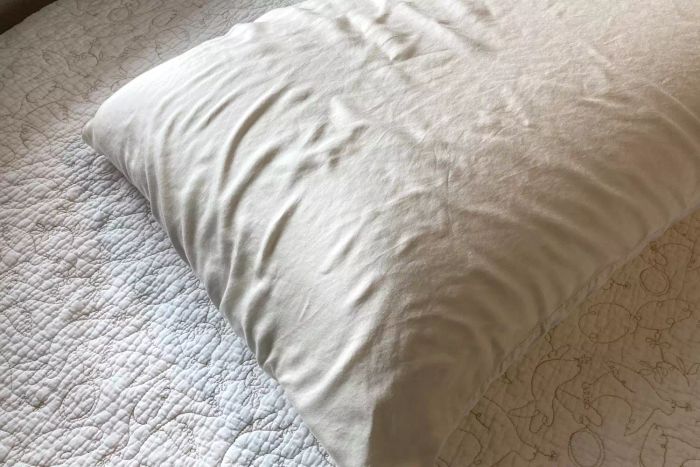 A close-up view of a pillow inside the Cozy Earth Bamboo Pillowcases