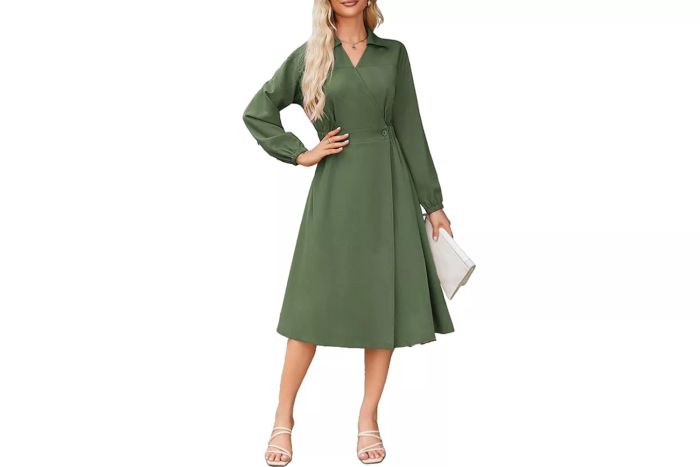 GRACE KARIN Women's Long Sleeve Wrap Dress with Lapel V-Neck