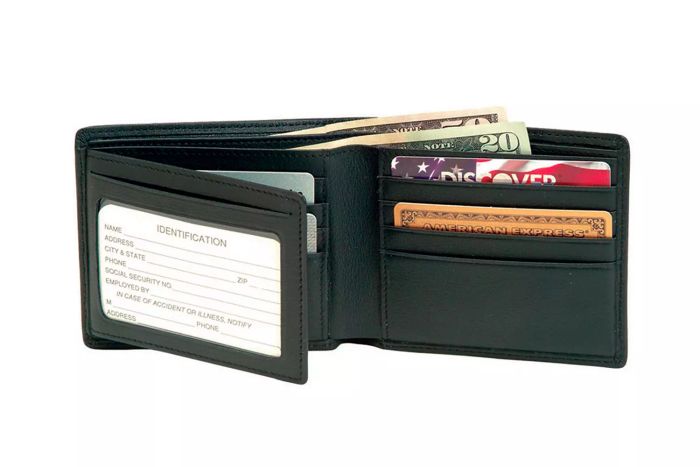 The Royce New York RFID Blocking Bifold Wallet with cash and cards inside