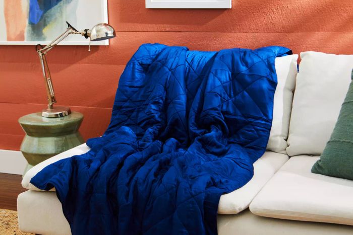 The Luxome Lightweight Blanket draped over a couch
