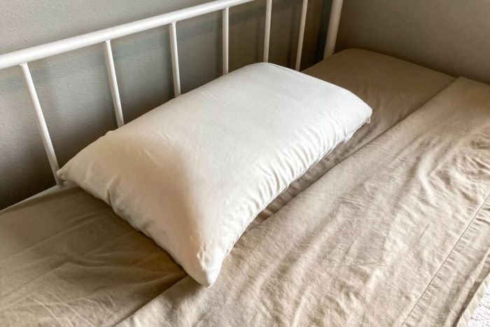 A pillow adorned with the Cozy Earth Bamboo Pillowcase resting on a bed