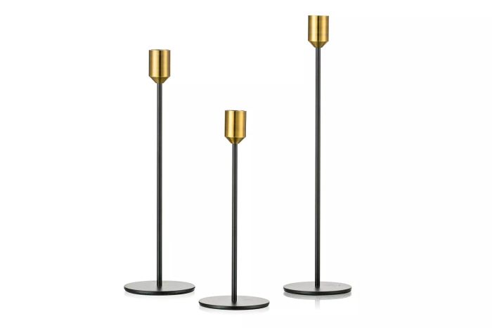 Nuptio Candlestick Holders Black and Gold Set of 3 Candle Holders for Taper Candle
